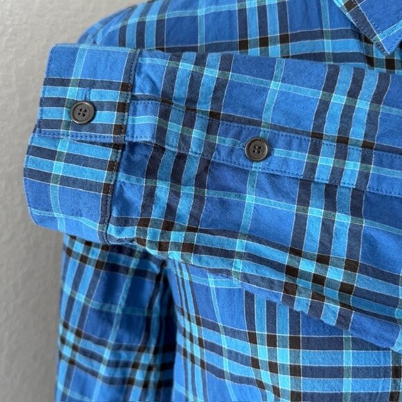 BURBERRY BRIT Classic Blue Mega Check Plaid Button Down Shirt Medium - Picture 8 of 11
